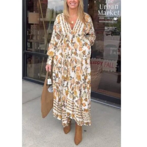 FREE PEOPLE Rows Of Roses Maxi Dress in Ivory Combo Size Medium - Picture 2 of 15